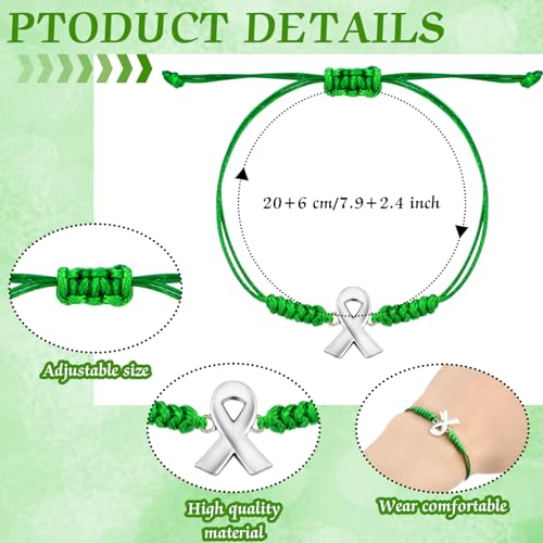 Sasylvia Mental Health Awareness Month Bracelets Gifts Adjustable Green Ribbon Bracelets for Men Women2