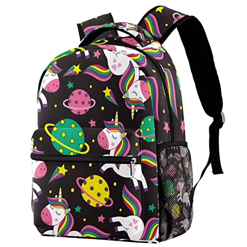 Sac à dos de voyage avec porte-bouteille intégré et motif licorne ludique