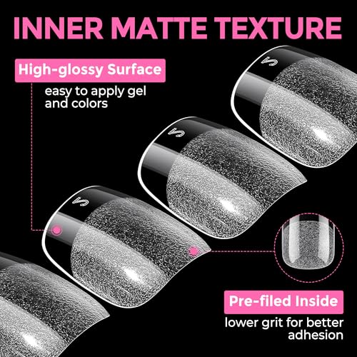 Image of UNA GELLA Extra Short Square Oval Nail Tips 216pcs Pre-shaped Half Matte Square Round Gel Nail Tips Full Cover Squoval Clear Acrylic Fake Nails for Press on Nail Extensions Home DIY Salon 12 Sizes