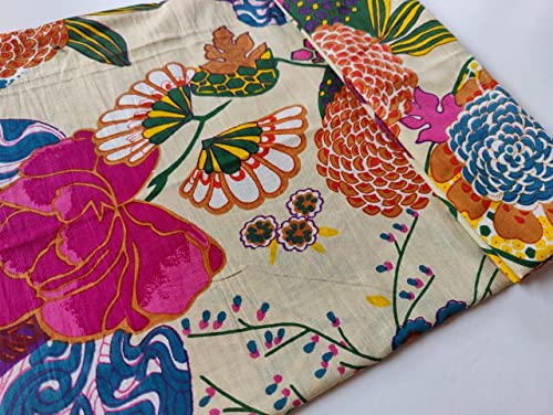 Image of Floral Printed Cotton Fabric Cloth Hand Block Print Fabric Women Material Running Jaipuri Hand Block Printed Women Dress Material Kurtis Natural 44 inch Inches Width 2.5 Meter (Pattern 36)