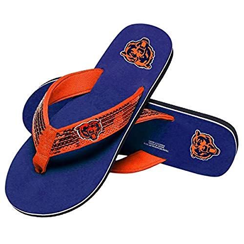 FOCO Chicago Bears NFL Womens Sequin Flip Flops - M - (9-10)