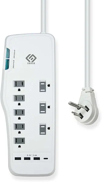 OSKOS Surge Protector Power Strip, 8 Outlets, Four USB 3.4A Ports (3A+1C), 6FT Extension Cord, 2480 Joules, 15A/1800W,Wall Mountable, UL Listed.
