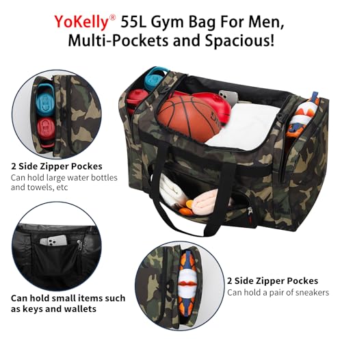 Image of Gym Bag 22 inch Sport Duffle Bag for Men, Camo | 55L, Large Capacity, Multi Pockets, Workout, Weekender, Travel