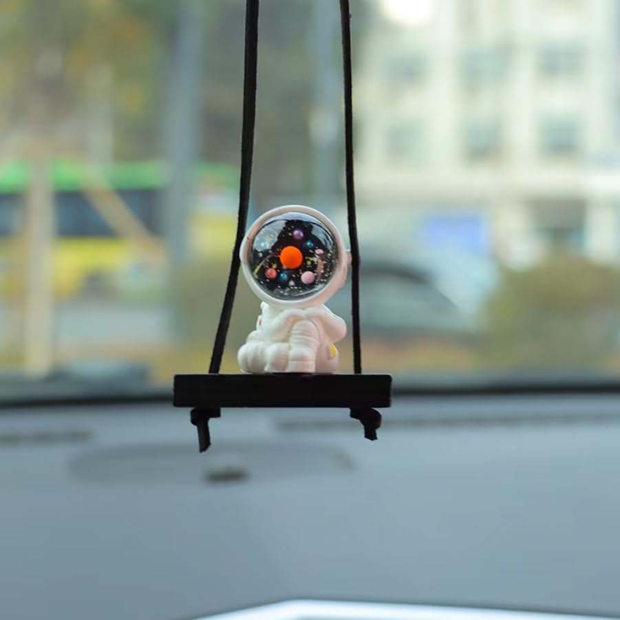 Image of YOURKARTS.COM Cartoon Hanging Ornament for Car - Rearview Mirror Pendant Swing Toy | Cute Dashboard Decoration for Car, Home, Office or Garden | Fun Decorative Gift Item (Haning Astronaut B)