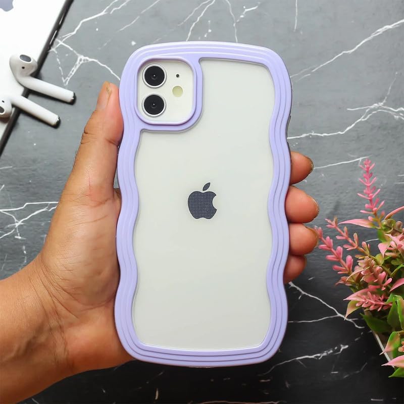 Image of ZR021 for iPhone 12 Back Case Cover | Wavy Border Transparent | Slim Fit | Camera Protection | Shockproof TPU Case - Purple