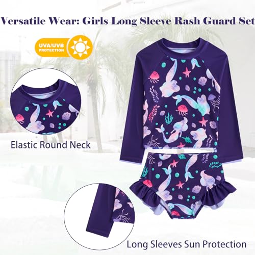 Image of Funnycokid Girls Swimsuit 3 Pieces Long Sleeve Rash Guard Set Tankini Bathing Suits Summer Kids Swimwear 3-10 Years
