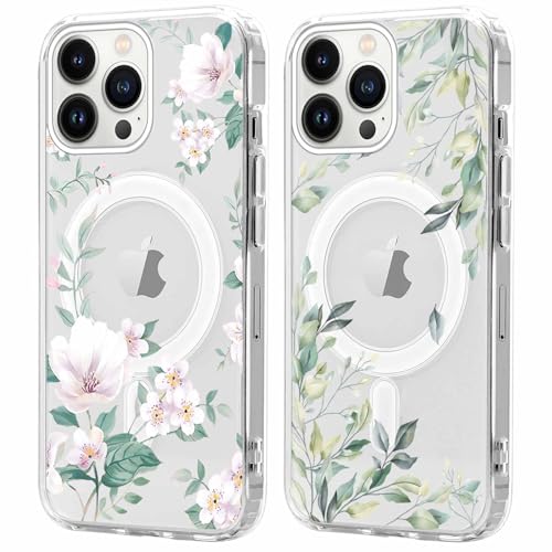 2 Pezzi Cover Magnetica per iPhone 13 Pro Max Aesthetic Disegni Trasparente Custodia Compatibile con MagSafe Antiurto Protettiva Case per 13 Pro Maxï¼ÅFiore 01 6.7 pollici silicone tpu