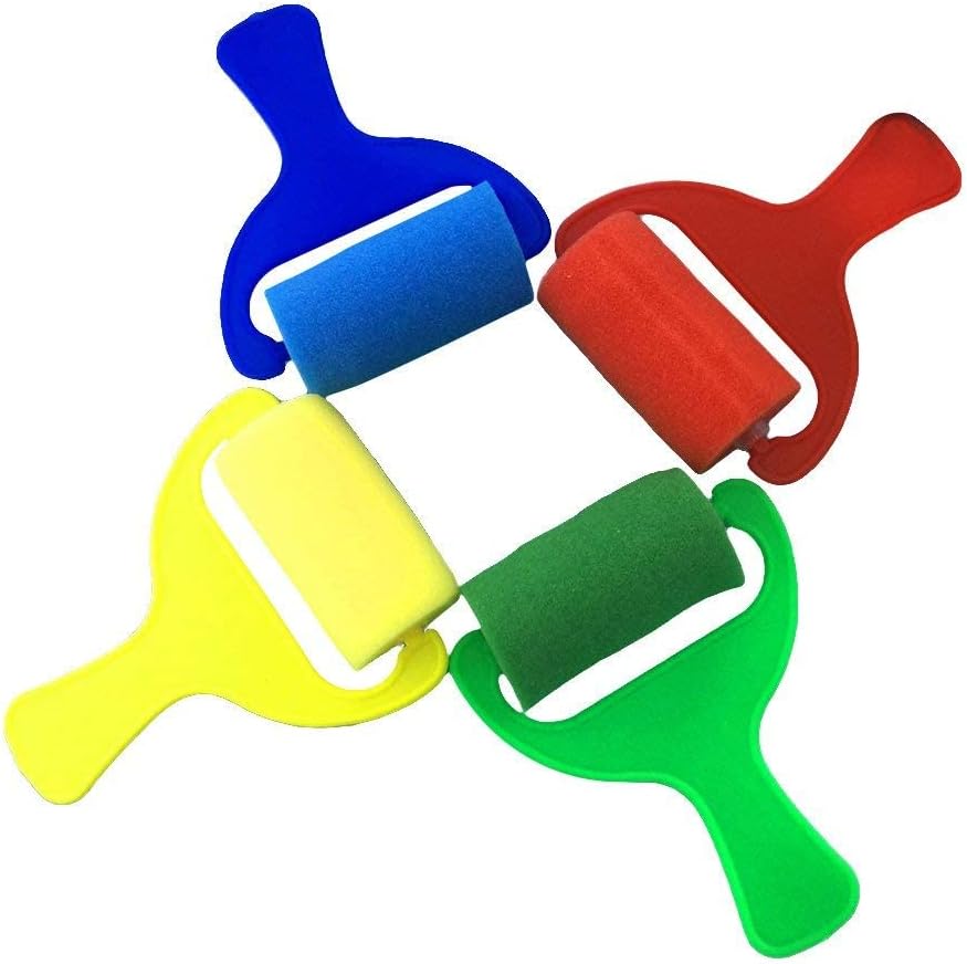 4Pcs Sponge Paint Rollers Brayers Kids Painting Rolls Brushes Set Painters Artists Drawing Tools
