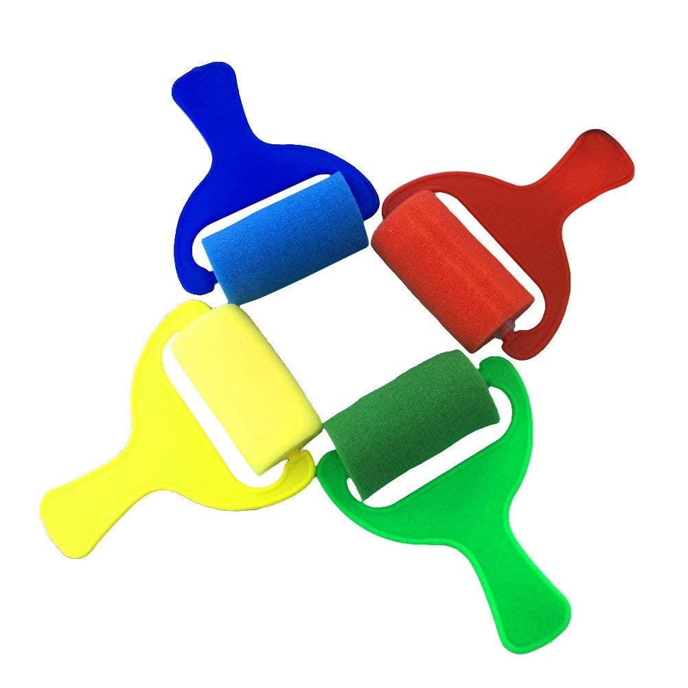 KRAFTMASTERS 4Pcs Sponge Paint Rollers Brayers Kids Painting Rolls Brushes Set Painters Artists Drawing Tools