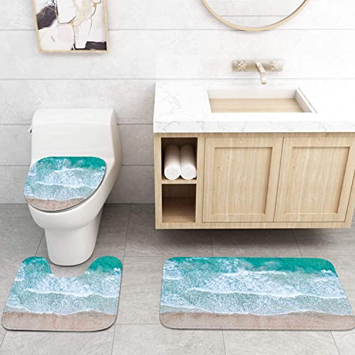 Artsocket 4Pc Shower Curtain Set With Rugs, Summer Beach Bathroom Set With Non-Slip Rug, Toilet Lid Cover, Bath Mat And 12 Hooks 72X72Inches #TOP2