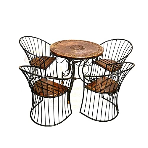 Classic Wood & craftWood & Wrought Iron Patio Furniture Set Garden & Outdoor/Indoor Furniture (Set of 5) - Brown & Black-image-11