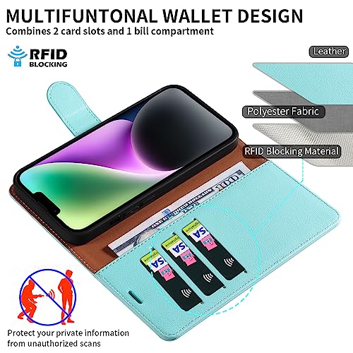Étui portefeuille iPhone 16E vert menthe idéal pour sorties - 4