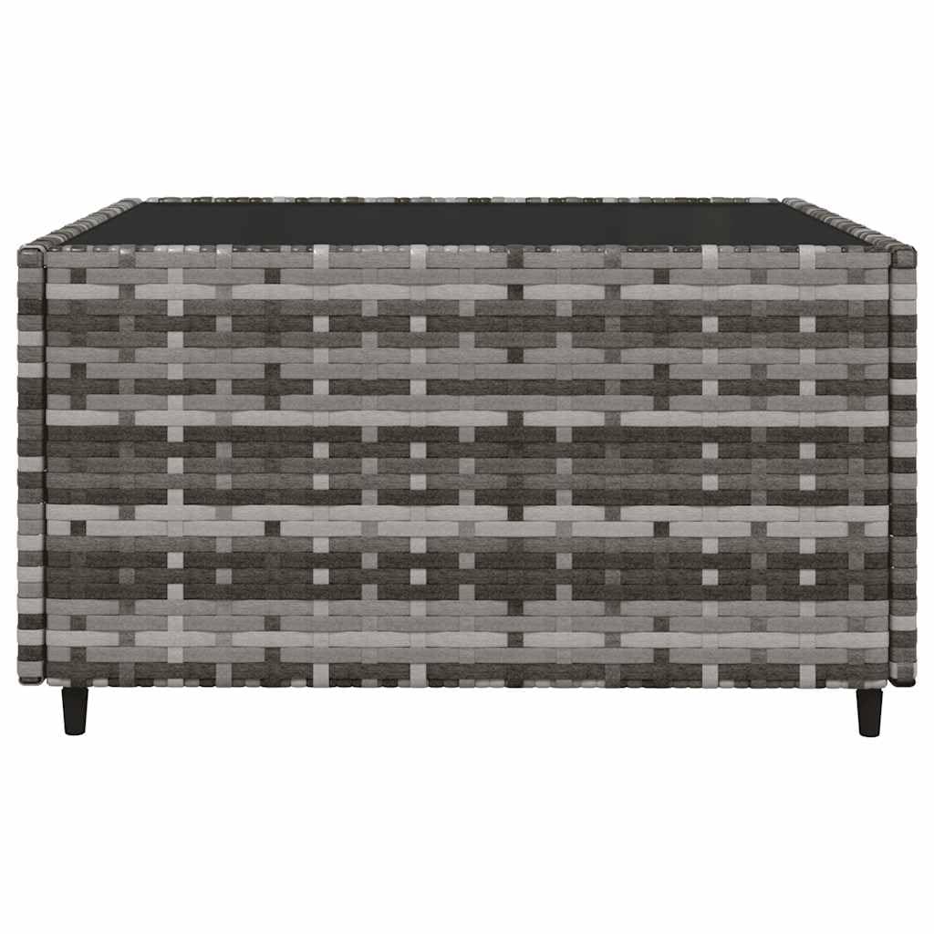 ACAGALA Set di 3 mobili da giardino in polyrattan, con cuscino, 2 parti centrali + tavolo come piano in vetro temperato, set per giardino, terrazza, grigio e blu