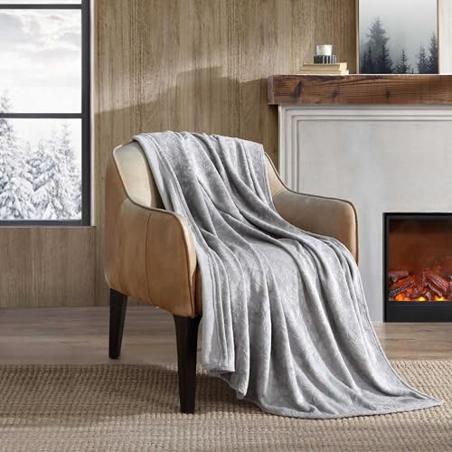 Image of Eddie Bauer - Throw Blanket, Ultra-Soft & Embossed Plush Bedding, Blanket for Couch & Bed (Woodblock Floral Grey, 50 inch x 70 inch)