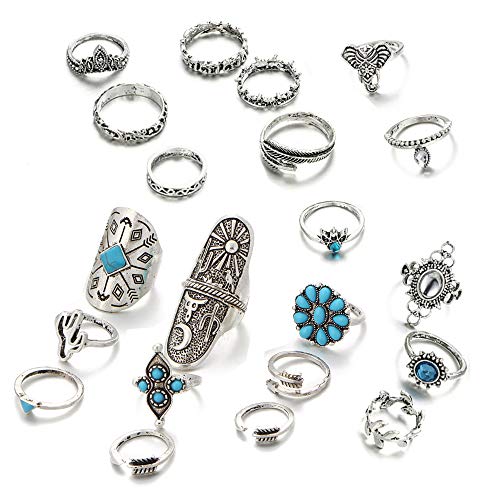 nobrand 21 Piezas Anillo de Piedras Preciosas de Estilo Bohemio, Anillo de Moda Punk, Regalo, Joyer�a Retro, Conjunto de Anillos Apilables para Mujeres y Ni�as