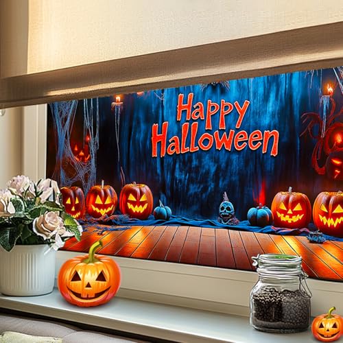 Vinilo decorativo Halloween con calabazas y telarañas 39.3x17.7 pulgadas miniatura 6