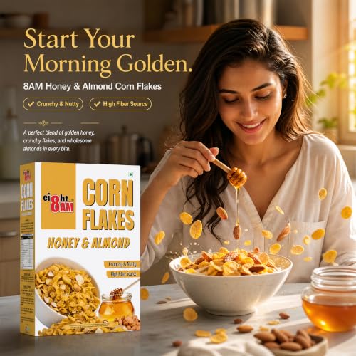Image of 8:00 AM Corn Flakes Honey & Almond 300 Gram (Pack Of 3), No Cholesterol, Trans Fat, Artificial Additives, Source Of Fiber, Iron & Calcium, Crunchy & Nutritious Whole Grain Breakfast Cereal