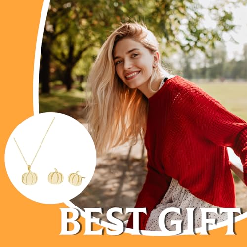 Dcfywl731 Pumpkin Necklace Earrings Set Fall Jewelry Silver Gold Pumpkin Necklace Jewelry Set Stud Earrings Autumn Thanksgiving Gifts4