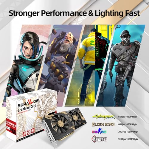 Image of SURALLOW RX 580 8GB Graphics Card, 2048SP,GDDR5,256 Bit Graphics Card for Gaming PC,PCIE 3.0,Twin Fans Computer Video Card with 3XDP,HDMI Ports