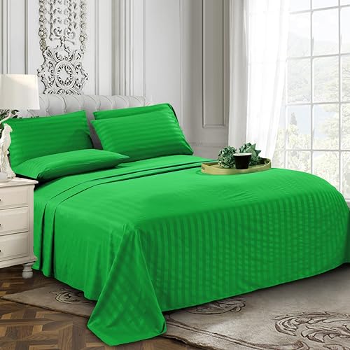 Elegant Comfort Softest and Coziest 6-Piece Sheet Set - 1500 Premium Hotel Quality Microfiber - Deep Pocket, Wrinkle Resistant 6-Piece Damask Stripe Bed Sheet Set, Full, Emerald Gren