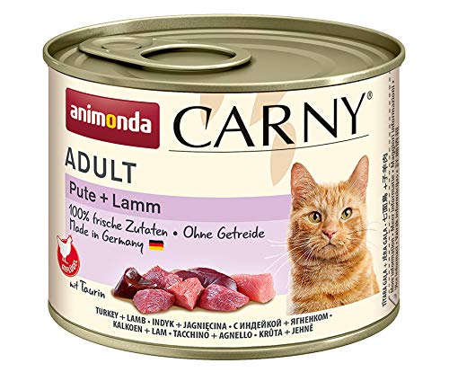 animonda Carny Kattenvoer voor volwassenen, nat voer voor volwassen katten, kalkoen en lam, 6 x 200 g