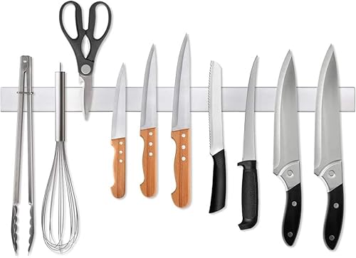 24 Inch Magnetic Knife Strip, Premium Stainless Steel Wall Mounted Kitchen Knives Bar,Space-Saving Powerful No Drilling Magnetic Knife Rack For Home Kitchen Utensil Holder & Tool Holder #TOP3