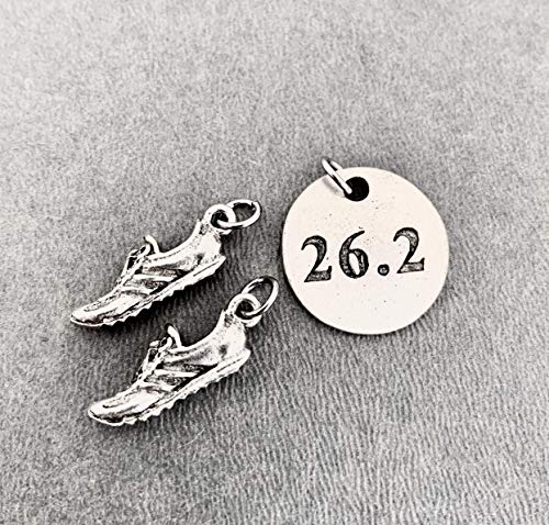 Running SHOE 26.2 Round Pewter Charm Set - Pair of Running Shoe Charms - TWO (2) Pewter Running Shoe Charms and 1 Round Pewter 26.2 Charm in Organza Bag2