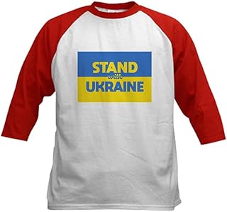 CafePress Stand with Ukraine Baseball Jersey Kids Cotton Baseball Jersey, 3/4 Raglan Sleeve Shirt Red/White