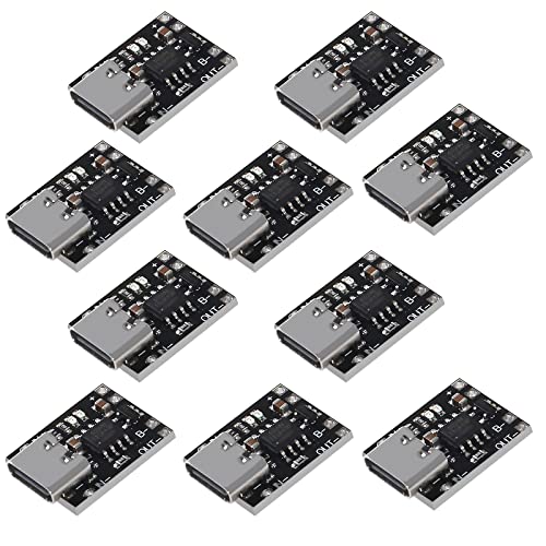 UMLIFE 10 Pack Ultra-Mini USB Type C 3.7V Lithium Battery Charger Board 4.2V Charging Module with Protection Circuit and LED Charge Indicators 5V USB-C Input