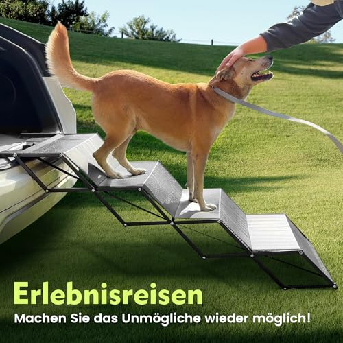 XARILK Hundeautorampe - Tragbare 5-stufige Aluminiumtreppe mit Rutschfester Oberfläche, trägt bis zu 110 kg, 44 cm breite Faltbare Hundetreppe für Autos, Geländewagen, Hochbetten und LKWs