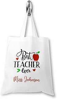 Personalised Teacher Tote Bag, Best Teacher Ever, Teacher Gift Bag, Thank You Teacher's Bag, Tote Bag, Teacher Tote Bag, Custom Teacher Tote Bag, Eco Bag For Teacher, Present, Gift (White)