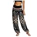 CCOOfhhc Damen Hippie Hose Pumphose Haremshose Boho Gemustert Gesmockte Taille Freizeithose Sommerhose Yogahose Lange Hosen Schlitz Lockere Weites Bein Lose Leichte Sporthose Yogahosen
