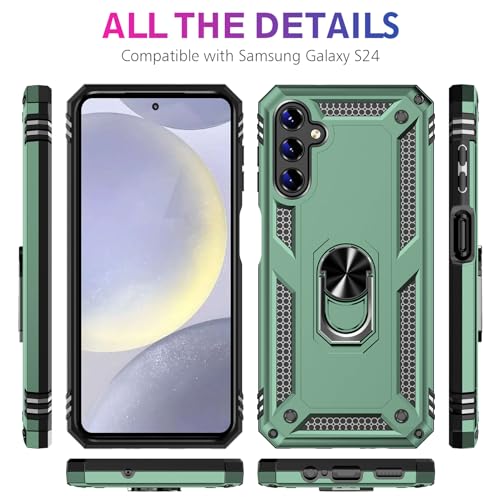 Image of for Samsung Galaxy S24 Case with Screen Protector, Military Grade Rugged Shockproof Heavy Duty Galaxy S24 5G Protective Cover for Samsung S24 5G Magnetic Ring Kickstand Phone Case (Green)