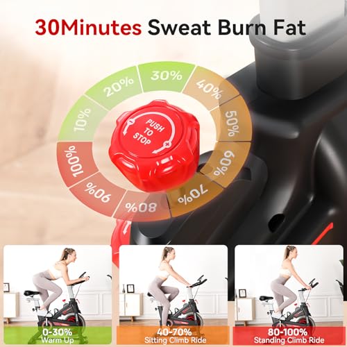 Phiwos Exercise Bike, Indoor Cycling Bike for Home Gym Use with LCD Display, Ipad Holder & Comfortable Seat Cushion Bike Fitness for Home Training Cardio Workout