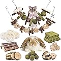ERKOON Hamster Chew Toys Rabbit Accessories 70PCS DIY Natural Apple Wood Sticks Grass Teeth Care Molar Toy Gerbil Rat Guinea Pig Chinchilla Gerbils Dumbbells for Chewing or Playing