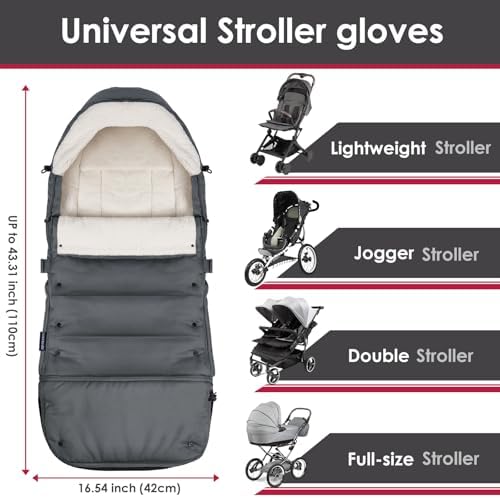 Universal, Weather-Proof, Warm Stroller Footmuff | Extendable Winter Cover | Adjustable Buckle | Stroller Bunting Bag | CosyDiary Stroller Accessories | Stroller Cover (Charcoal Gray) - 3