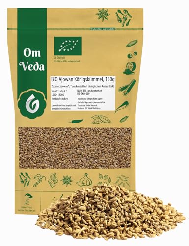 BIO Ajowan Königskümmel Gewürz 150g | Ajwain Ajowansaat | Orientalisch Indisch Ayurveda | Organic Carom Seeds | OmVeda Gewürze für Küche (150g)