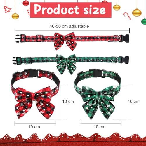Hundehalsband Weihnachten, 2 Stück Weihnachtshalsband Hund, Fliege Hund Weihnachten,Niedliches Karomuster, Hunde Weihnachtskostüm, Haustier Halsband für Klein Mittlere Groß Hunde Katzen Welpen(L)