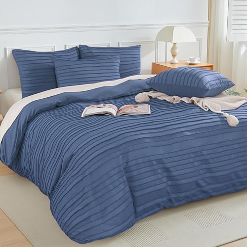 Image of NEXHOME PRO Duvet Cover Full,3 Pieces Boho Tufted Duvet Cover Set, Soft and Lightweight 100% Washed Microfiber Comforter Cover Set for All Season(Sea Blue,80 x 90)-No Comforter