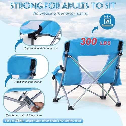 Image of HaSteeL Low Beach Chairs for Adults, Lightweight Camping Folding Chair with Carrying Bag, Portable for Outdoors Lawn Backyard Patio RV Trip Fishing Sport Tailgating, Support 300LBS, Blue, 2 Pack