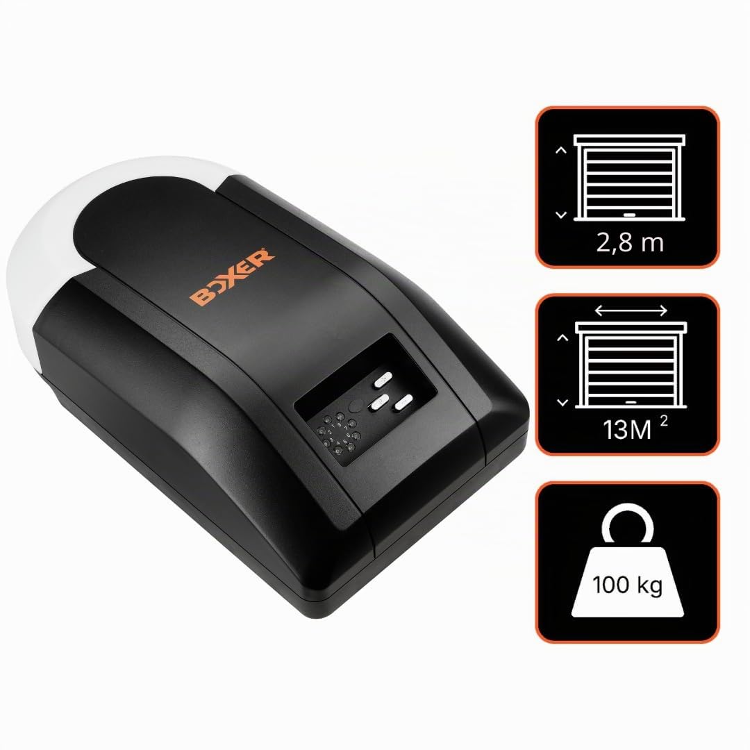 Boxer 2000® Ouvre-Porte de Garage Électrique 800N - 120W - Télécommandes Incluses - pour Portes Jusqu’à 13 m², Acier
