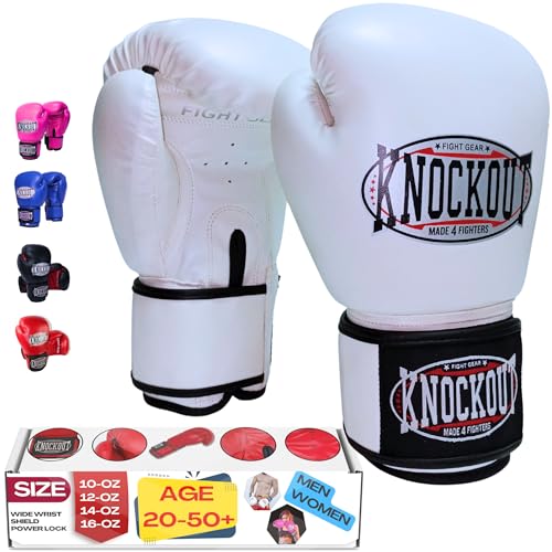 Knock Out Essential - Guantes de boxeo de gel (14 onzas), color blanco