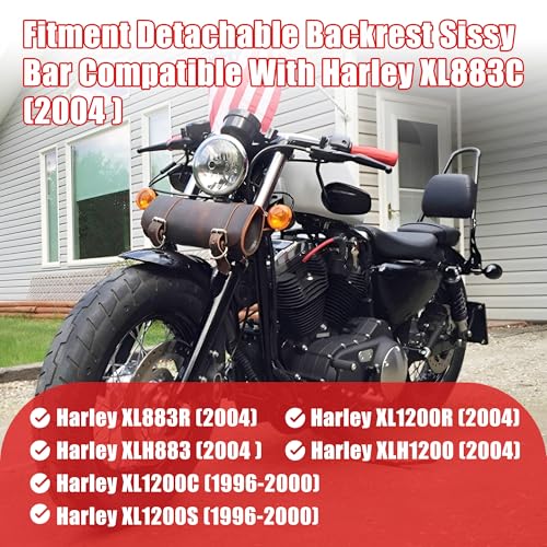 Goldfire Motorcycle Sissy Bar Backrest Detachable Seat Pad Rear Passenger Upright Backrest W/Cushion Pad for Harley Sportster XL 883 1200 2004-Up