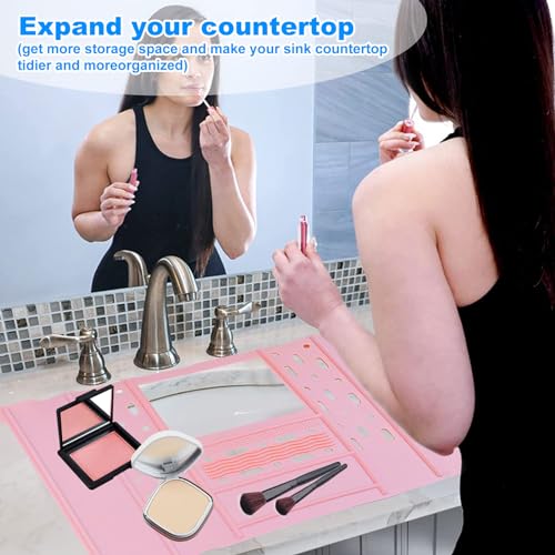 Cubierta para Lavabo de Baño, Tapete de Limpieza Plegable para Brochas de Maquillaje, de Silicona Resistente al Calor para Encimera, Organizador para Maquillaje Ahorra Espacio miniatura 7