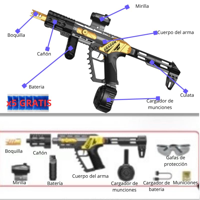 Gel Blaster MK17, Pistola de Gel Eléctrica con Cargador Automático,60.000 Balas, Efecto Realista de Cámara Lateral,Juego Tactico,Disparos y Puntería para Jugar con Amigos.