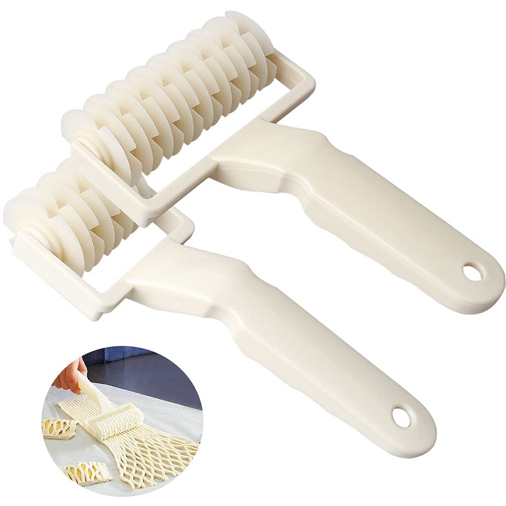 kuou 2Pcs Pastry Lattice Roller Cutter,Kitchen Cookie Pie Kitchen Bakery Tool