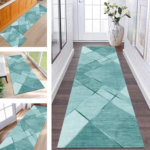 Wassly Runner Kitchen Rug Non-Slip Washable Door Mat Cyan Carpet Runners 40X60CM Indoor Entryway Floor Mats Anti-Slip Rubber Particle Backed Runner Carpets for Hallway Corridor Bedroom Living Room
