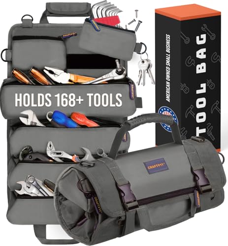 CRAFT911 Durable Tool Bag Organizers w/Detachable 6 Tool Pouches - Small Tool Bag | Compact & Lightweight Tool Roll Up Tool Bag Organizer for Electrician, Mechanic, Hobbyist - Wrench Organizer