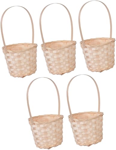 Didiseaon 5pcs Woven Flower Basket Candy Storage Basket Small Wood Baskets Weaving Fruit Basket Woven Hamper Woven Basket Storage Bins with Lids
