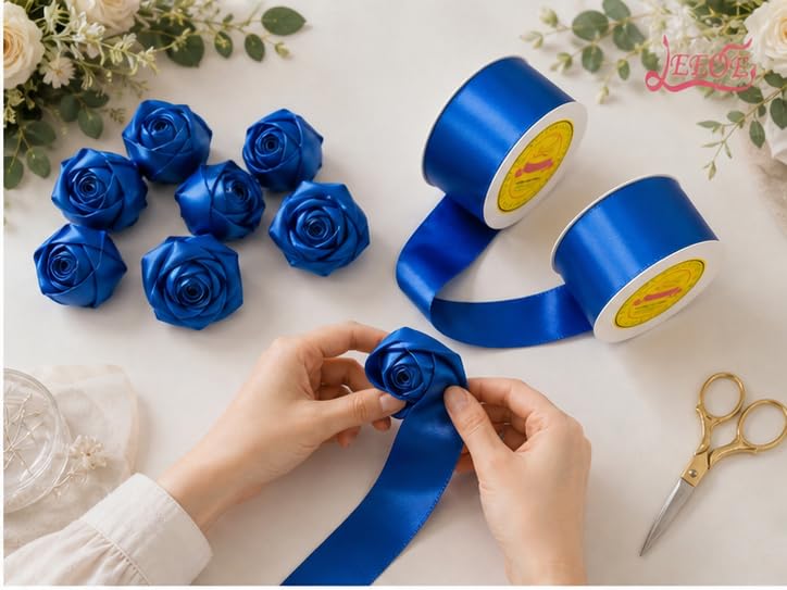 Image of Double Face Cobalt Blue Satin Ribbon 1-1 /2 inch X 25 Yards Polyester Cobalt Blue Ribbon for Gift Wrapping Very Suitable for Weddings Party Hair Bow Invitation Decorations and More